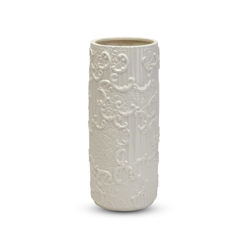 Vaso Cilindrico in Ceramica Bianca "Dentelle"