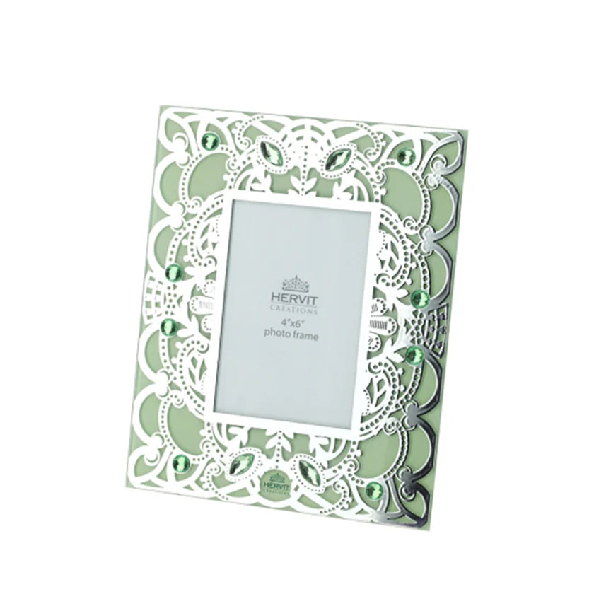 Porta Foto in Vetro Verde con Decorazioni 18x22 cm– Linea "Byzantium" di Hervit