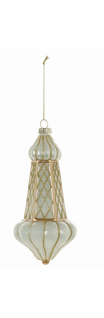 Decorazione Natalizia in Vetro Avorio con Dettagli Oro 13 cm