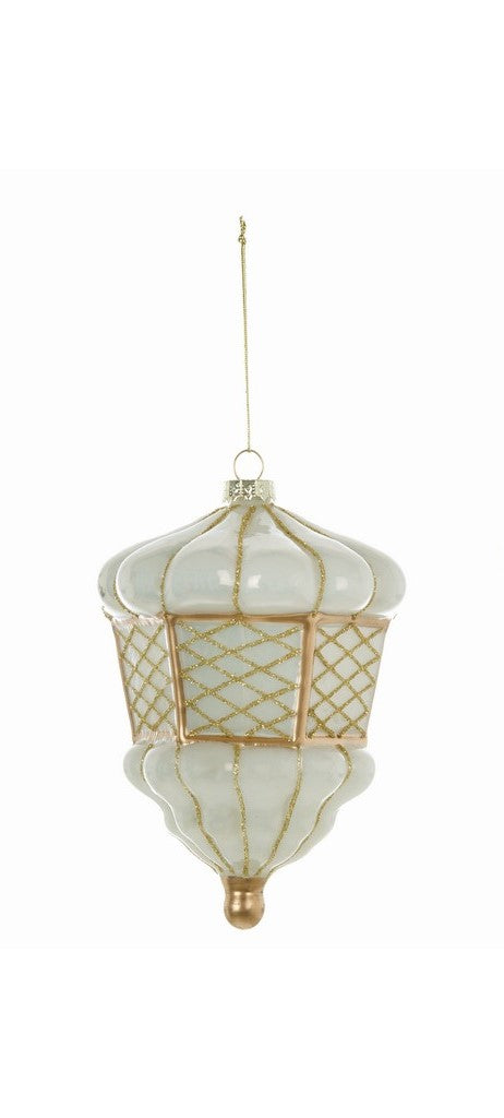Decorazione Natalizia in Vetro Avorio con Dettagli Oro 13 cm
