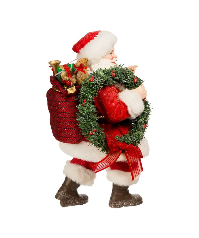 Babbo Natale con Sacco di Doni, Lanterna e Ghirlanda 27 cm