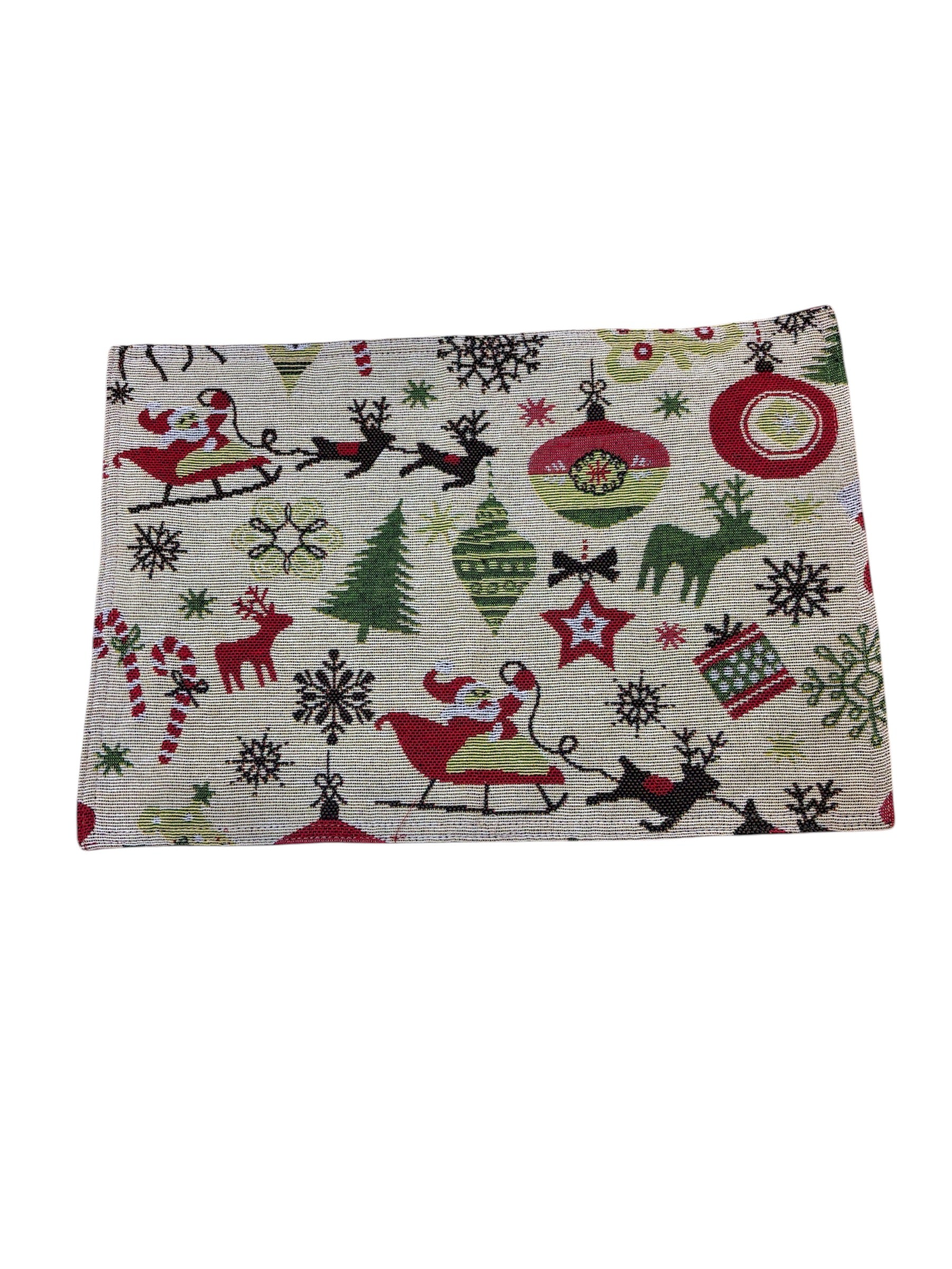 Tovaglietta Rettangolare Natalizia in Beige con Disegni di Renne