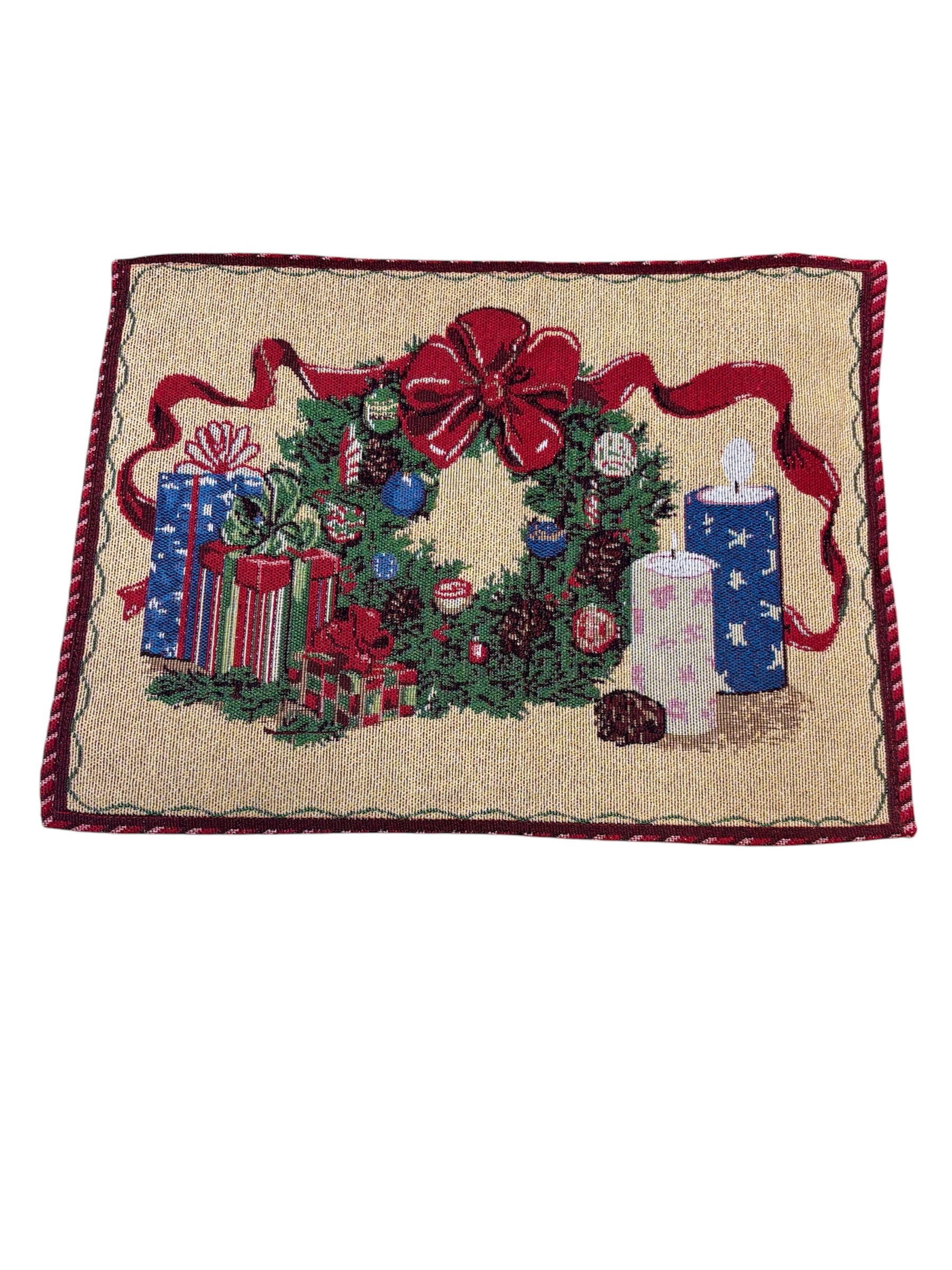 Tovaglietta Natalizia in Tessuto "Santa Claus" con Bordino Bordeaux