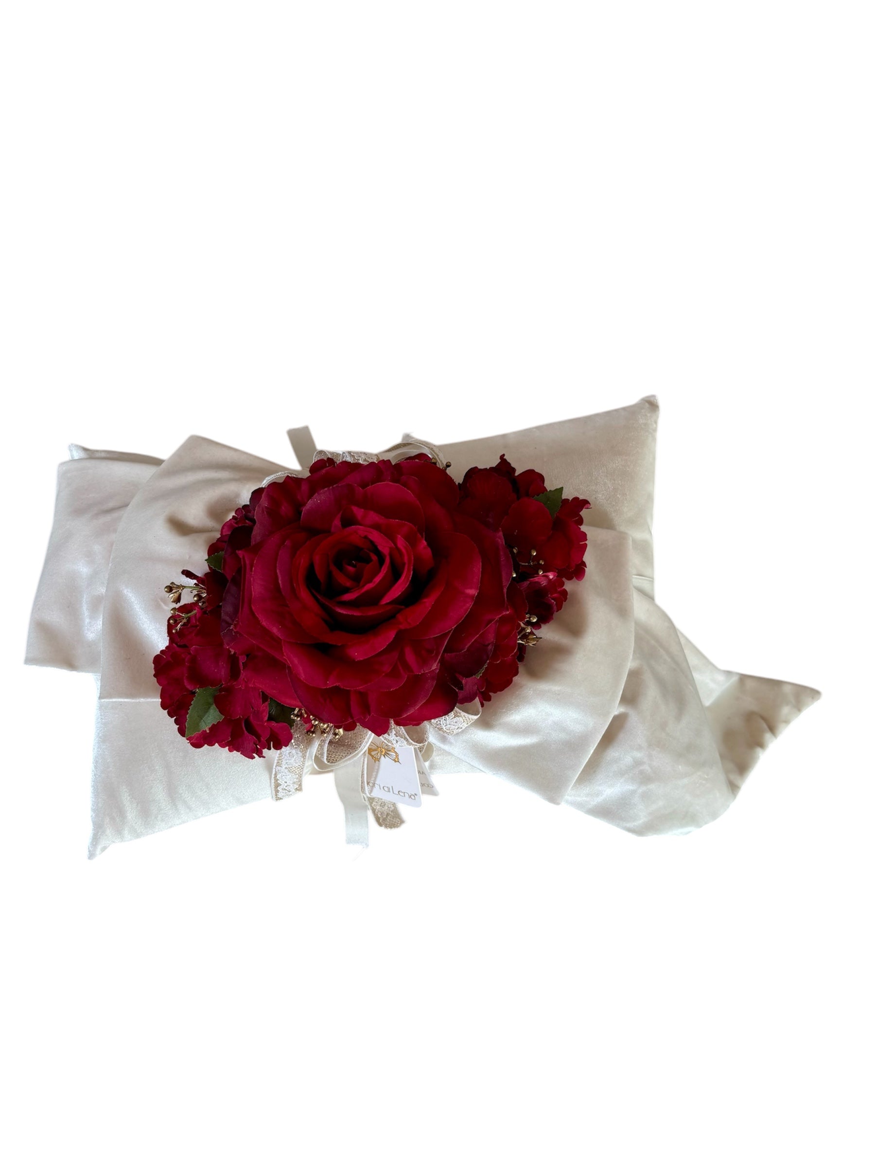 Cuscino Rettangolare con Spilla Rosa Rossa 38 x 28 cm