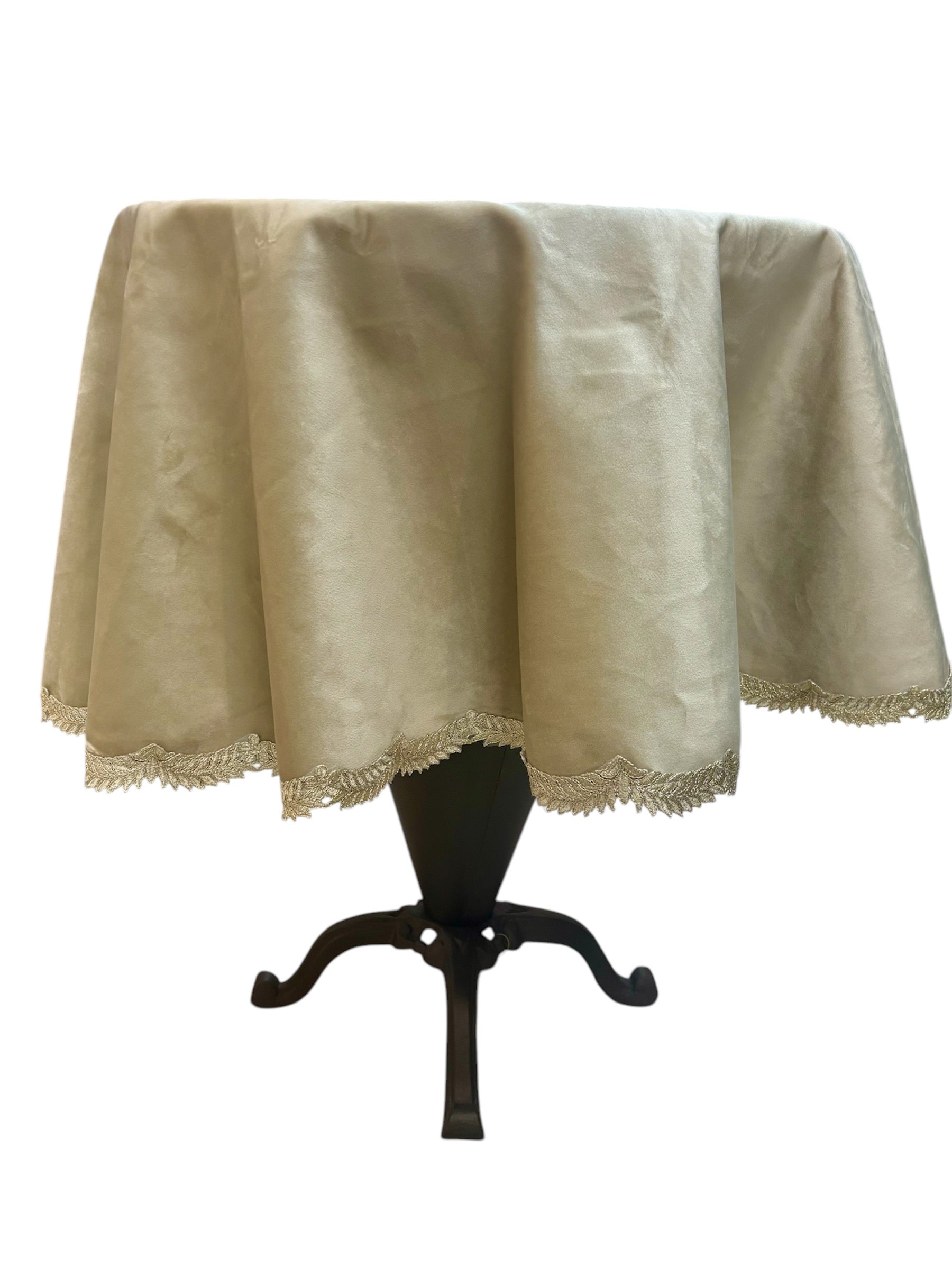 Tovaglia Tonda in Velluto Beige con Bordino Oro - Fiori di Lena