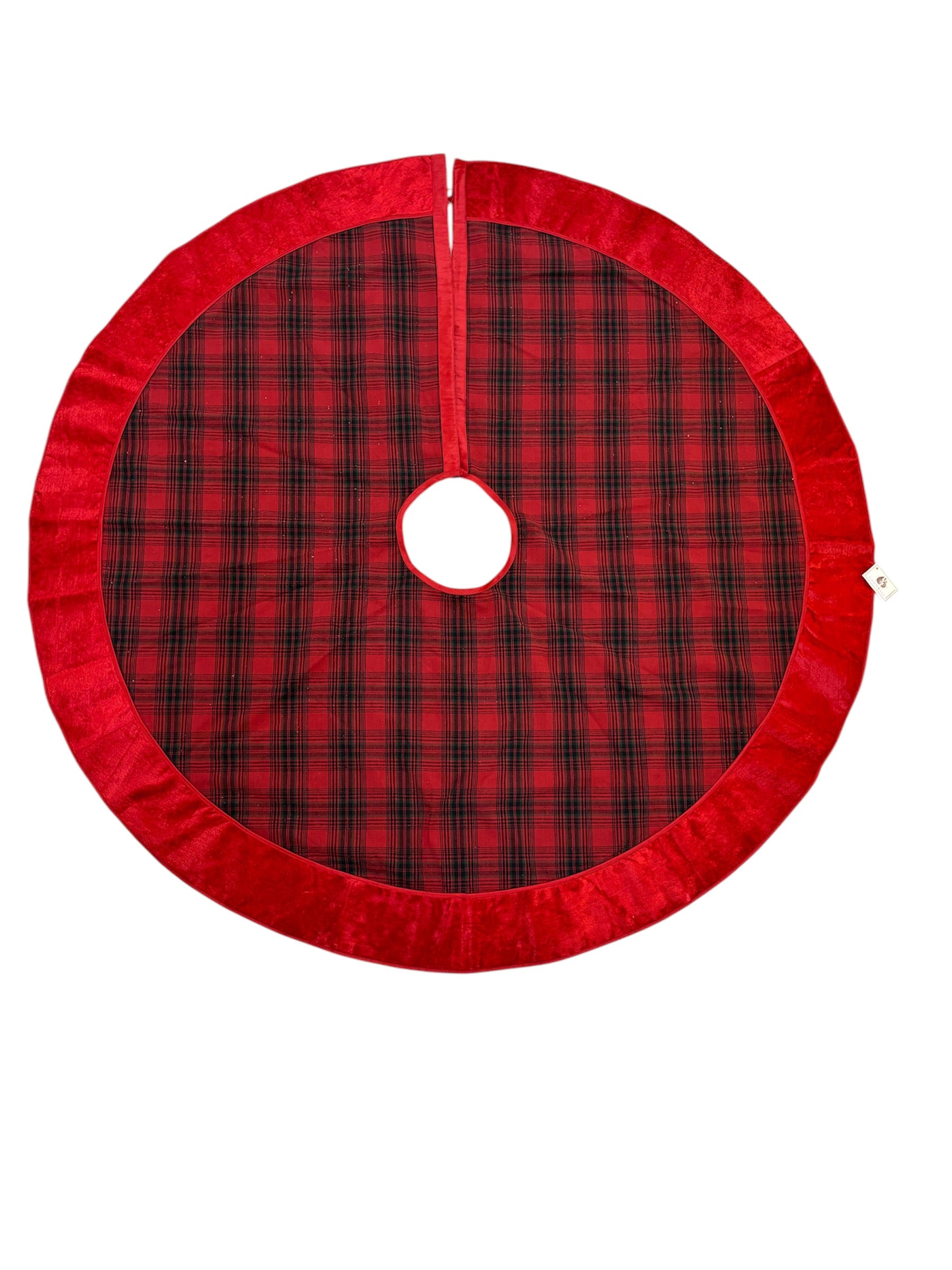 Copri Base per Albero Tartan con Bordo in Velluto 137 cm