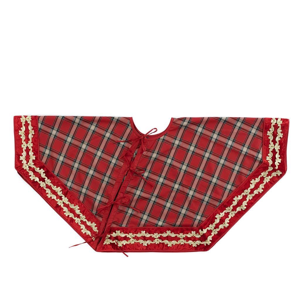 Gonna per Albero di Natale in Tartan Rosso con Bordo in Velluto