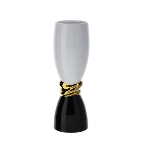Vaso in Porcellana "Weaving" Bianco e Nero con Dettaglio Oro 36 h cm - Hervit