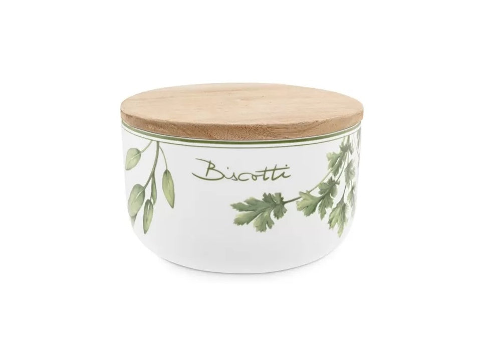 Barattolo in Porcellana con Decoro Verde Ø20xh12 cm - La Porcellana Bianca