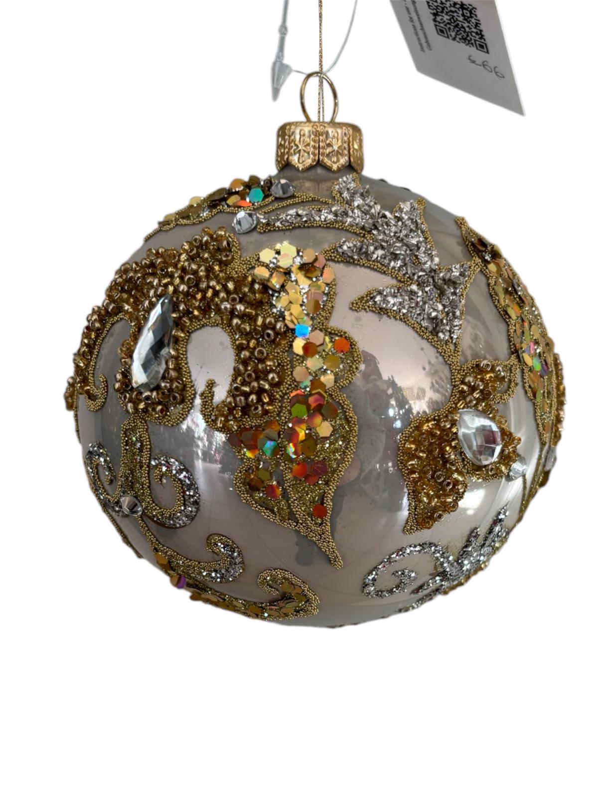 Sfera Natalizia in Vetro Argento con Perline e Glitter - Goodwill