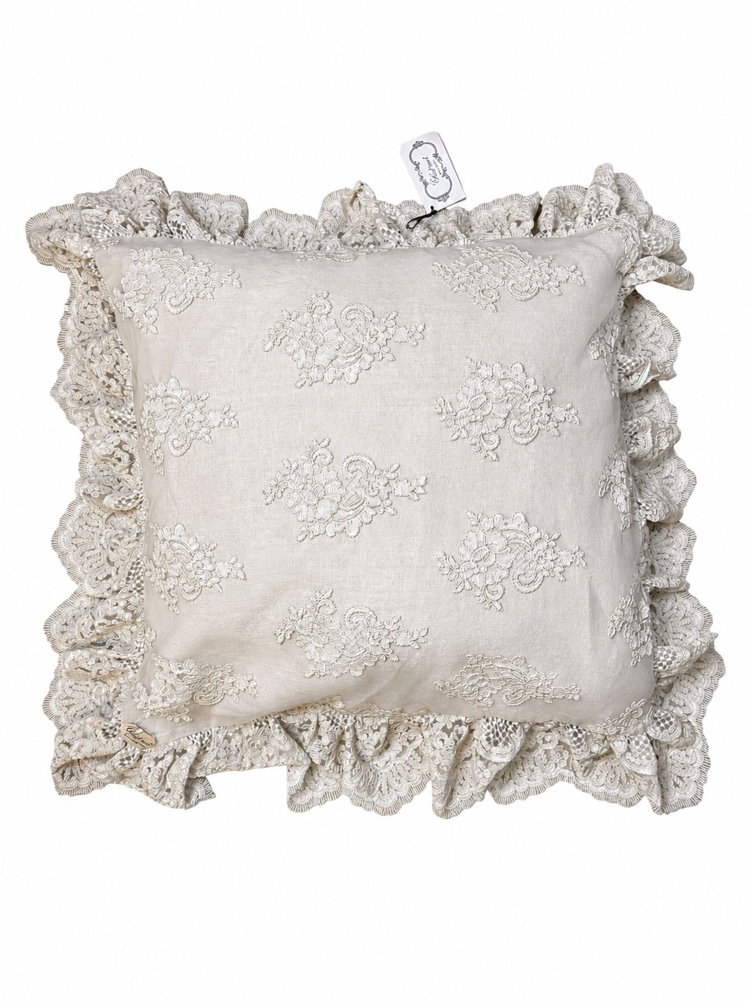 Cuscino Argilla con Pizzo e Rush 60x60 cm - Chez Moi