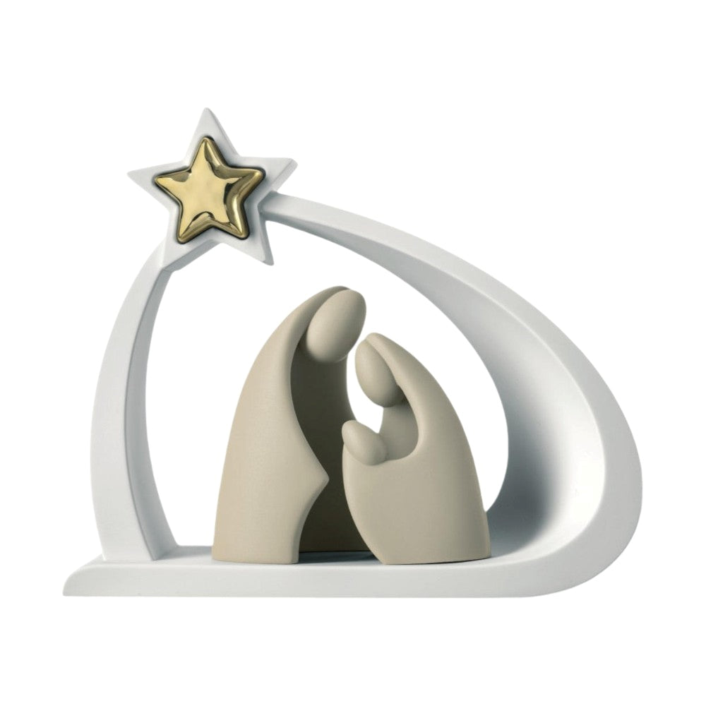Presepe Stilizzato in Marmorino Bianco con Dettagli Oro 13X11 cm - Bongelli Preziosi