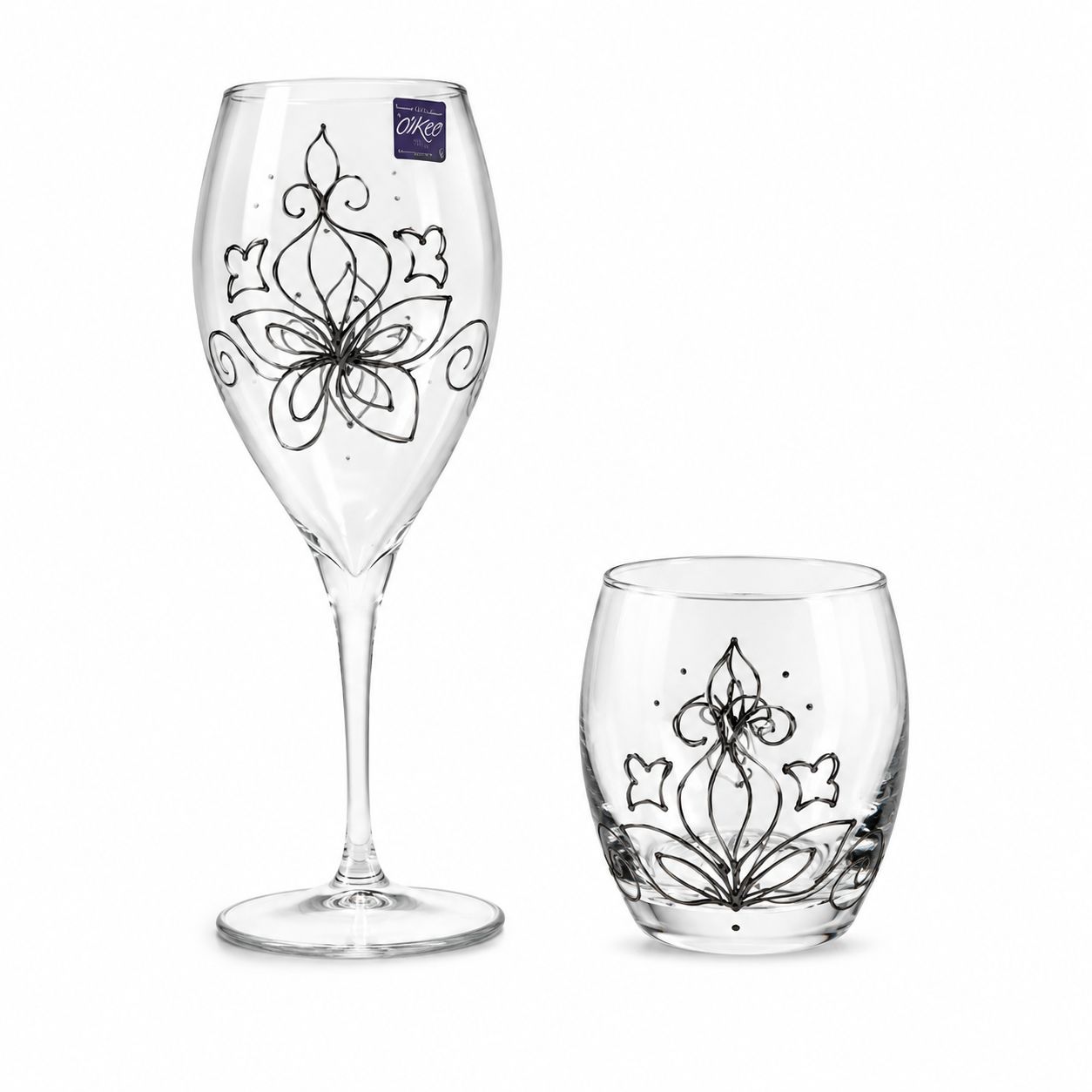 Set di 24  Bicchieri con Decoro Argento – Eleganza senza Tempo