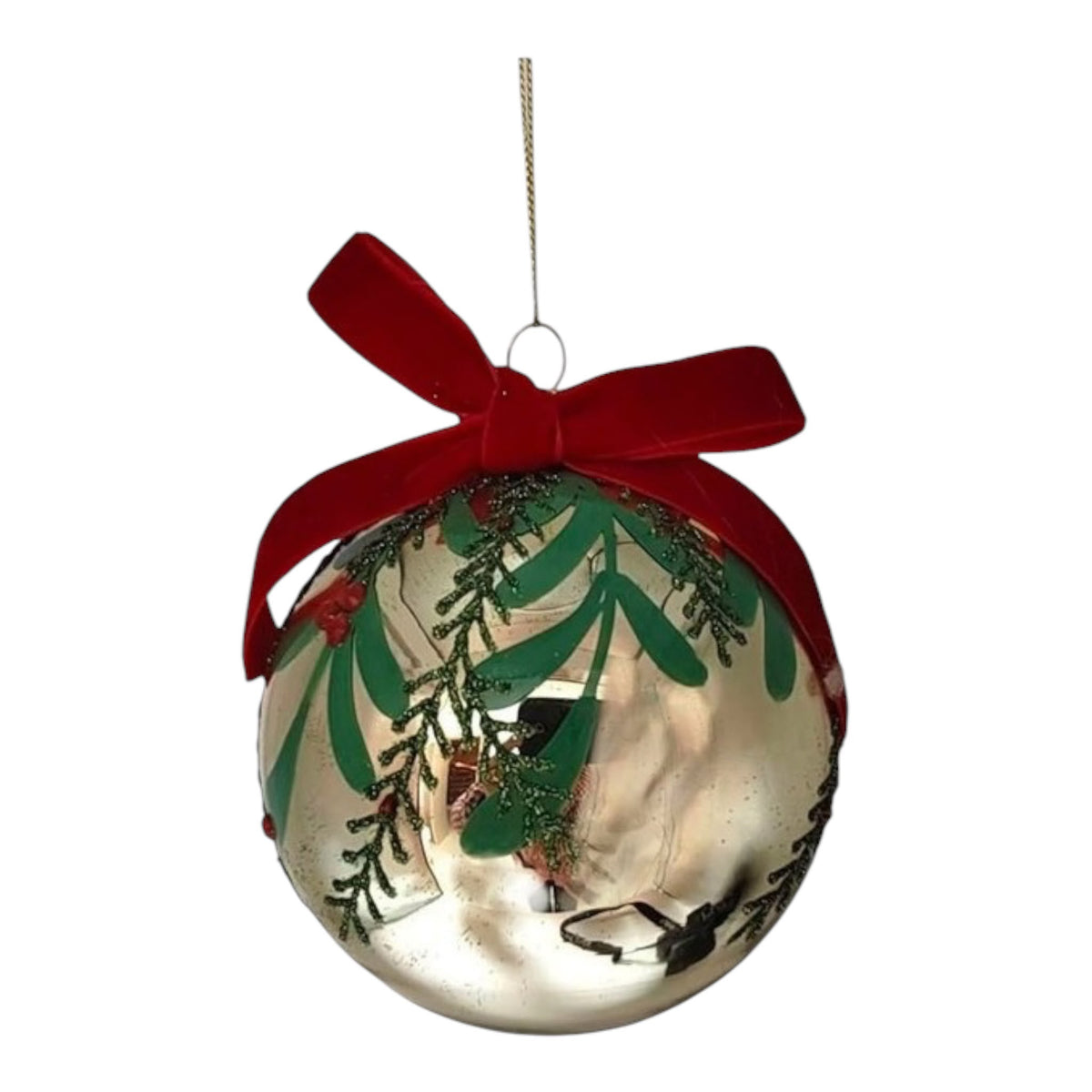 Palla di Natale in Vetro con Decori 10 cm - Blanc Mariclò