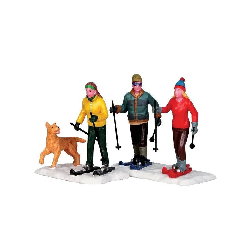 Set Statuine Sciatori con Cane 14.5 cm