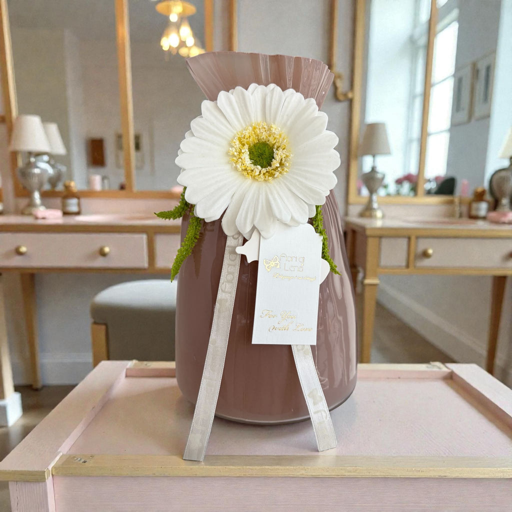 Vaso in Vetro Colorato con Gerbera Realistica 20 h cm - Fiori di Lena