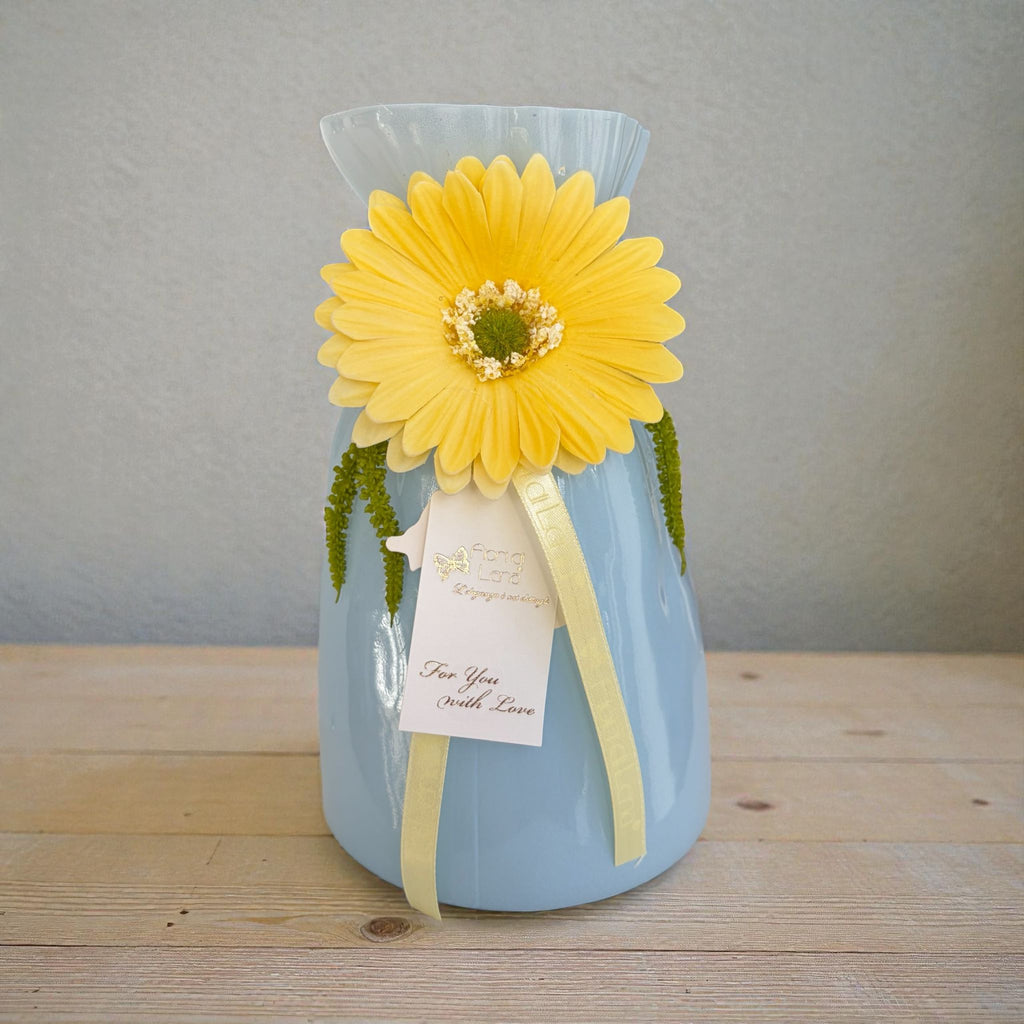 Vaso in Vetro Colorato con Gerbera Realistica 20 h cm - Fiori di Lena