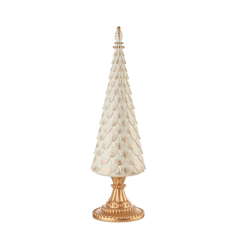 Albero in Resina Panna con Dettagli Oro e Base Dorata 12x42 cm - Fade