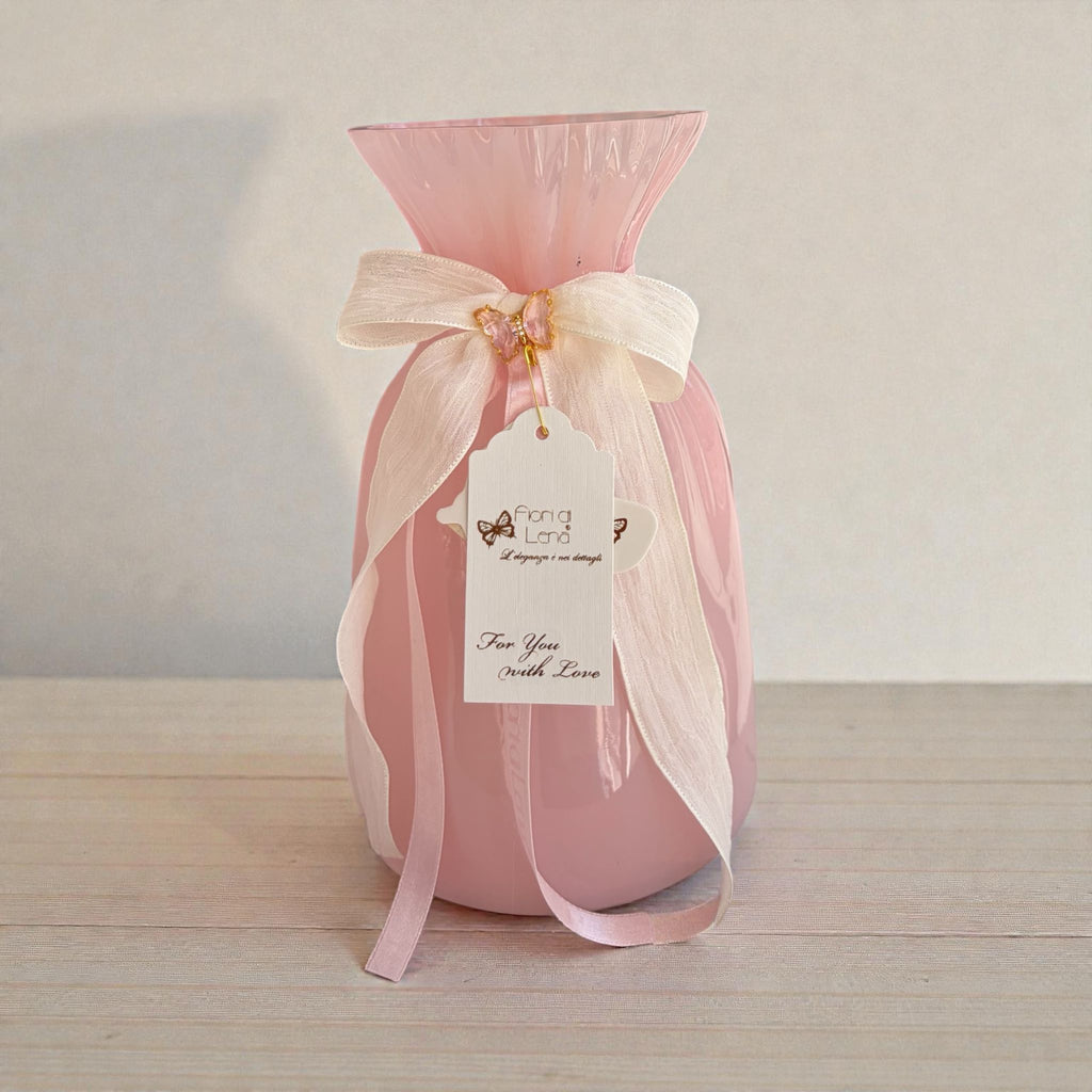 Vaso in Vetro Colorato con Fiocco 20 h cm - Fiori di Lena