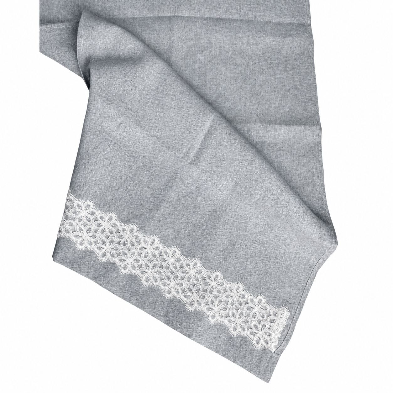 Runner in Cotone con Pizzo a Fiori Bianco 55x175 cm - Fiori di Lena