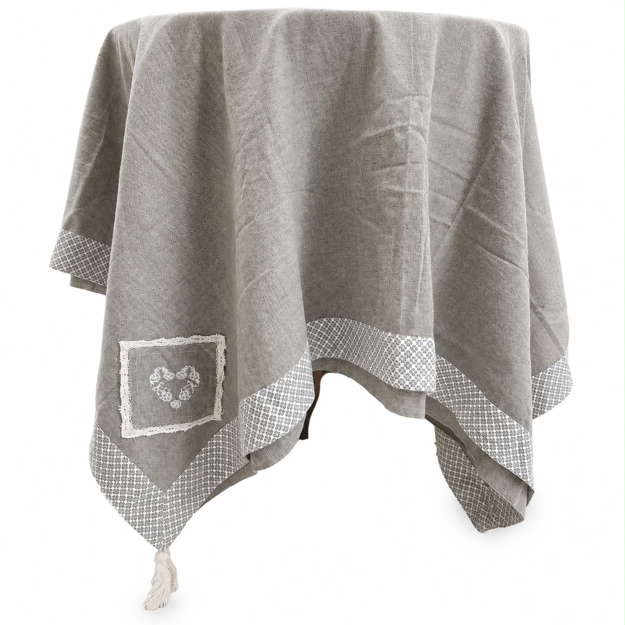 Tovaglia  con Bordo Fantasia e Nappe 150x250 cm con 12 Tovaglioli - Alizèa