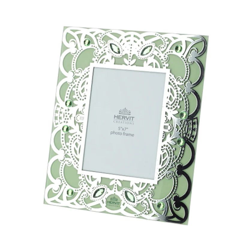 Porta Foto in Vetro Verde con Decorazioni 24x29 cm– Linea "Byzantium" di Hervit