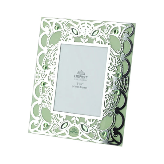 Porta Foto in Vetro Verde con Decorazioni 24x29 cm– Linea "Byzantium" di Hervit