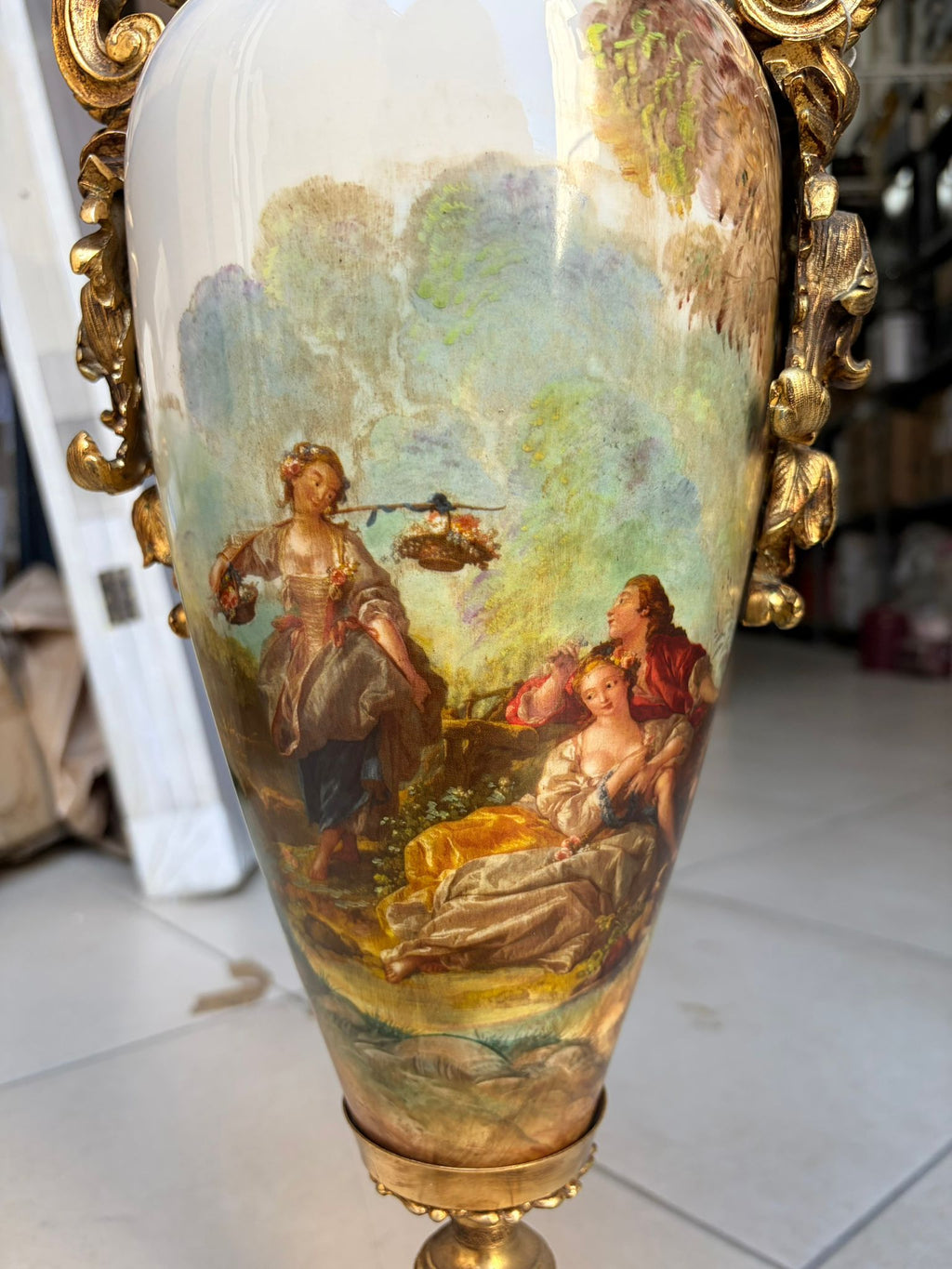 Vaso Ornamentale in Porcellana Dipinto a Mano 65 h cm - Limoges