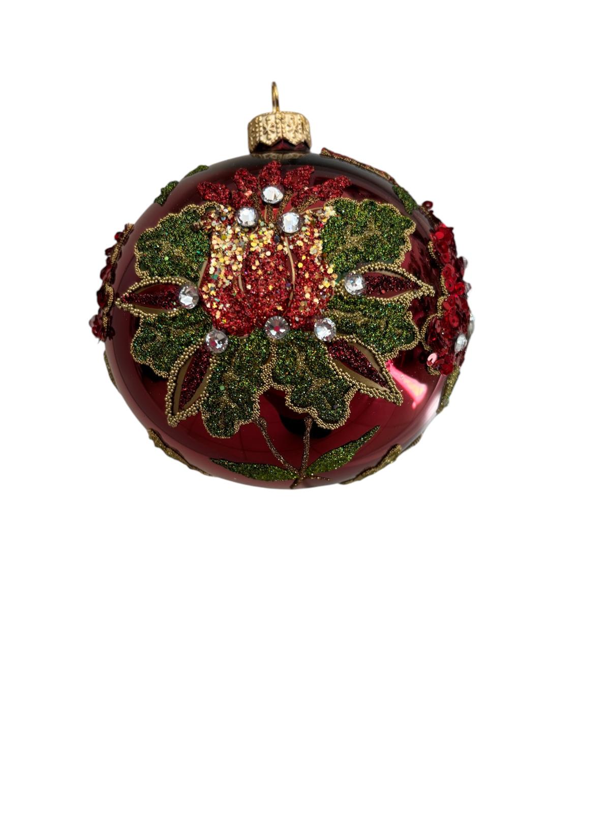 Sfera Natalizia in Vetro Rosso Lucido con Glitter Oro - Goodwill