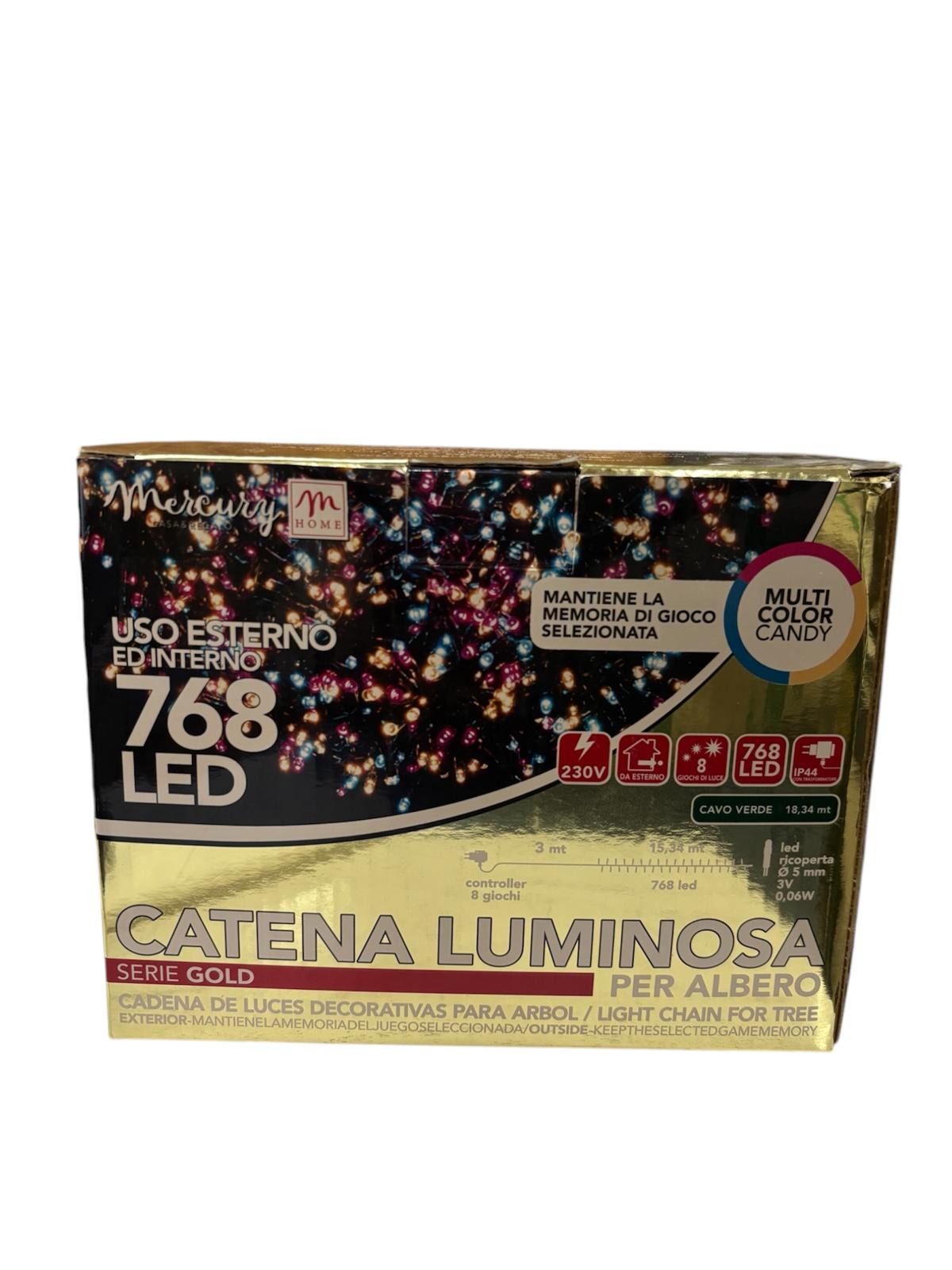 Catena Luminosa 768 LED Multicolor Candy - 18,34 Metri, 8 Giochi di Luce