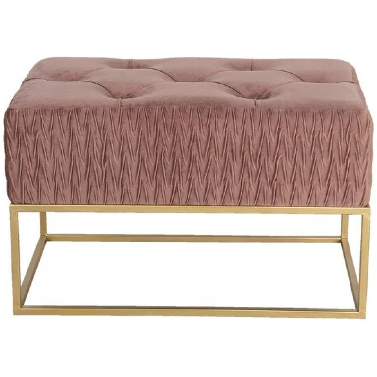Pouf Rettangolare in Velluto Rosa Antico con Base in Metallo Oro
