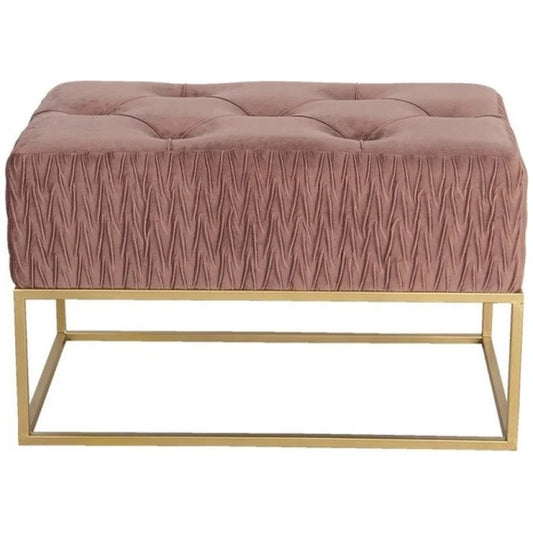 Pouf Rettangolare in Velluto Rosa Antico con Base in Metallo Oro