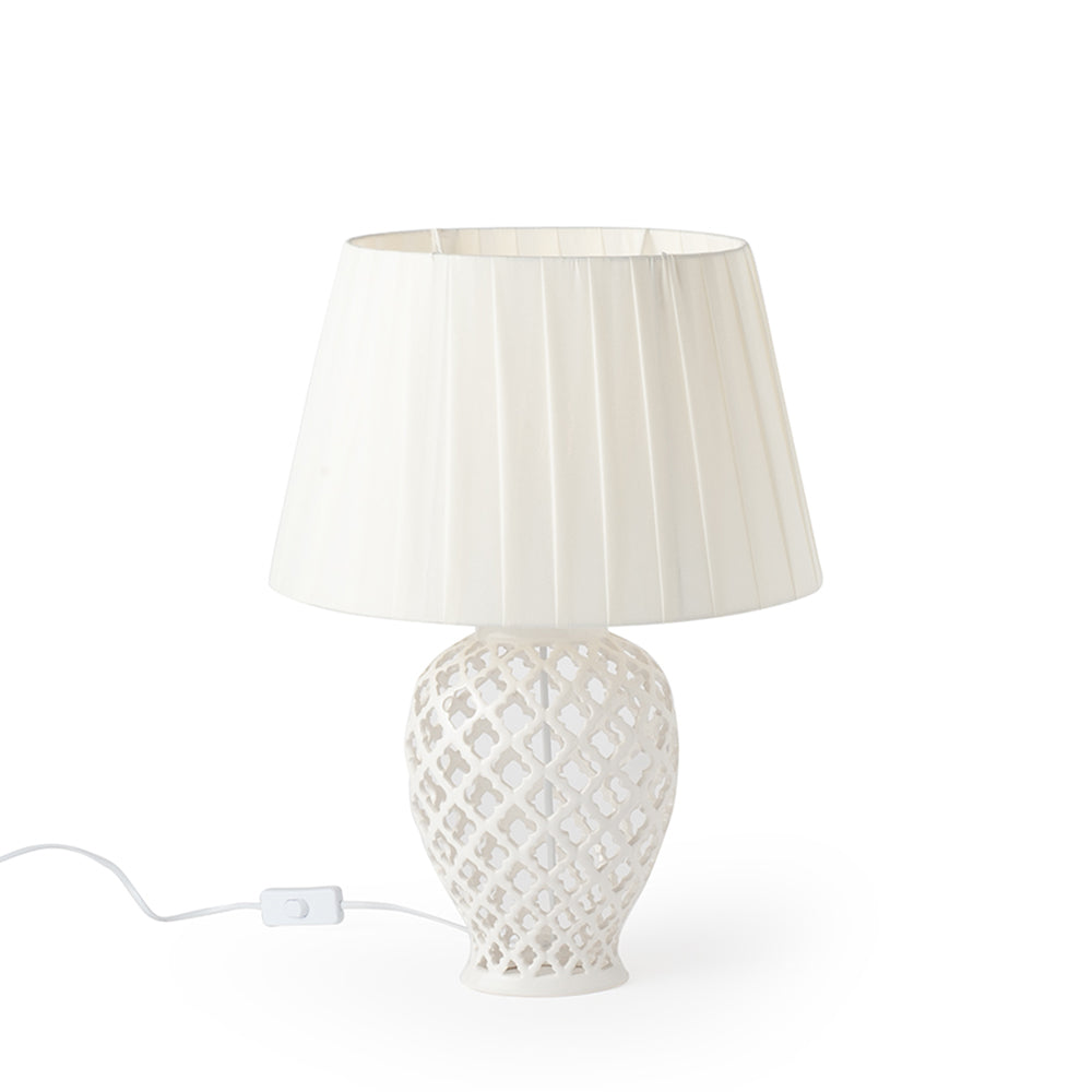 Lampada in Porcellana Trafprata con Cappello Plissettato 48 h cm - Hervit