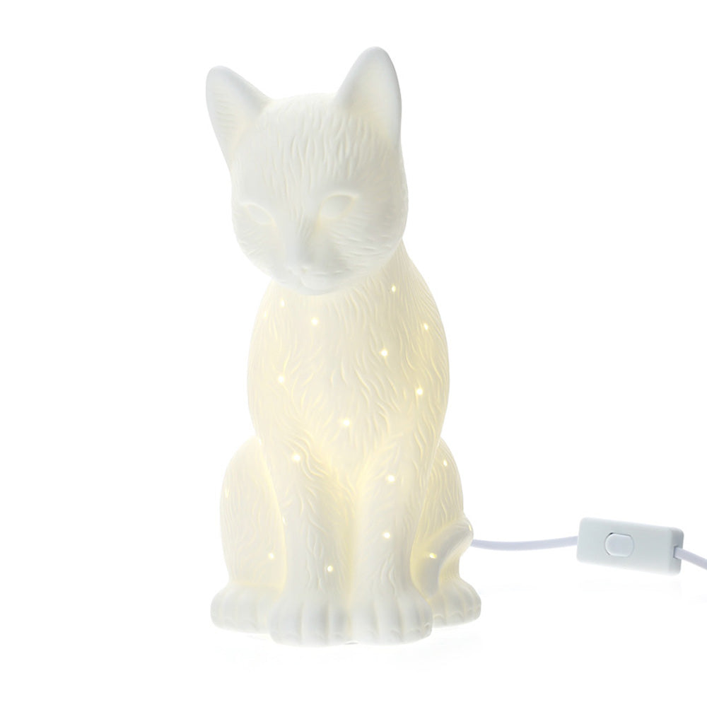 Lampada Gatto in Porcellana Bianco Bisquit 26 cm - Hervit