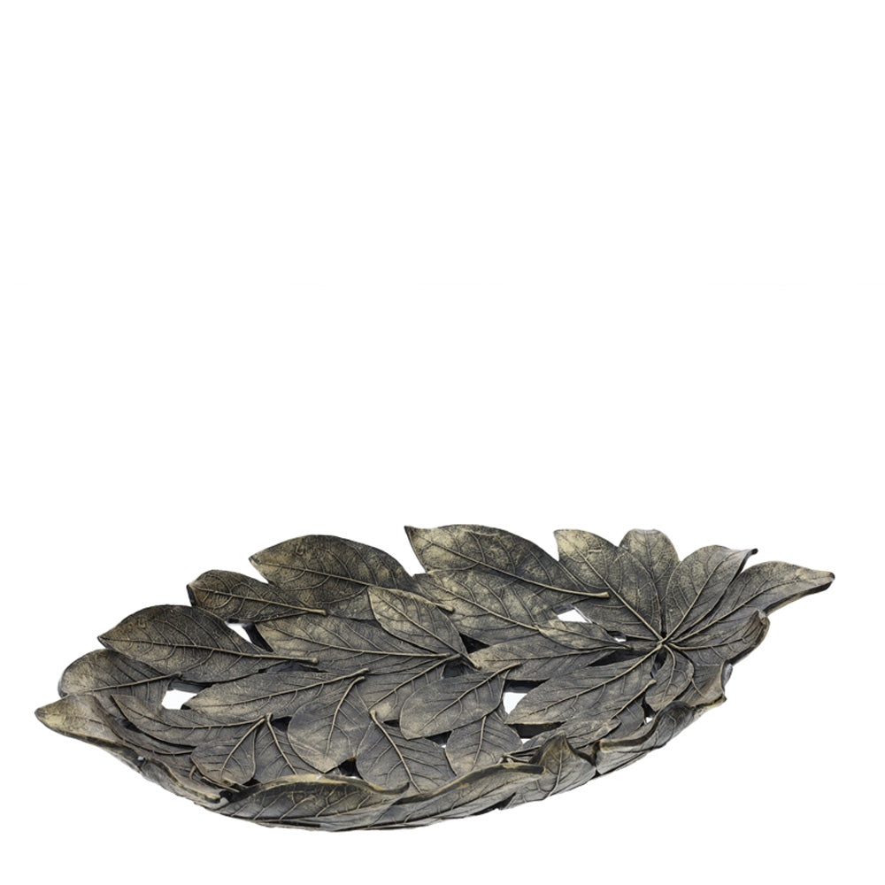 Centrotavola in Resina con Foglie Bronzo 25x39 cm - Hervit