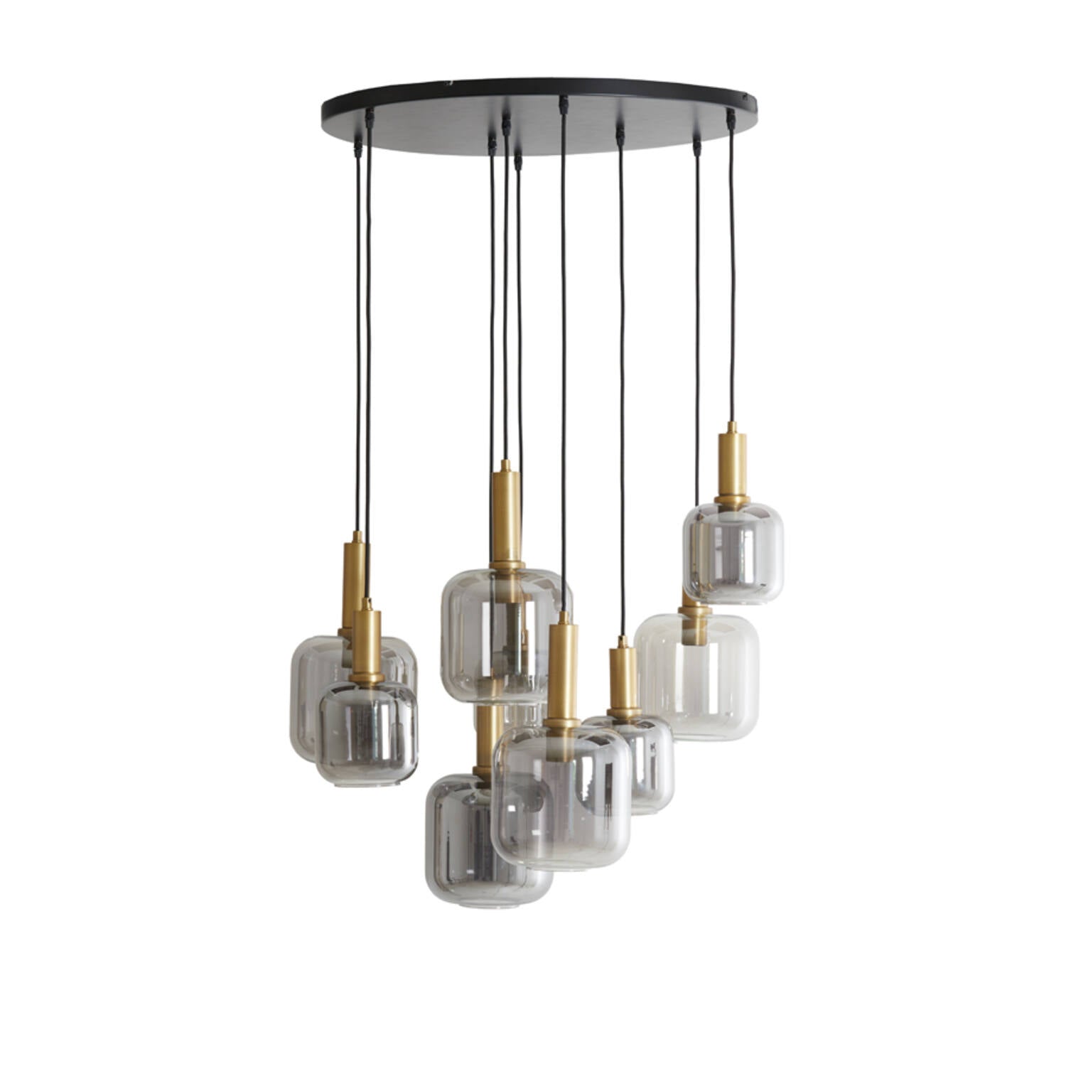 Lampadario Sospeso con Vetro Fumè e Dettagli in Bronzo - Light e Living