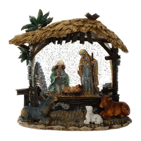 Natività in Resina con LED, Acqua, Glitter e Musica – Hervit