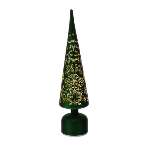 Albero Cono in Vetro Verde con LED Ø10xH40 cm – Hervit
