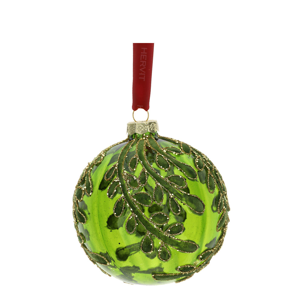 Sfera in Vetro Soffiato con  Foglie 8 cm - Hervit