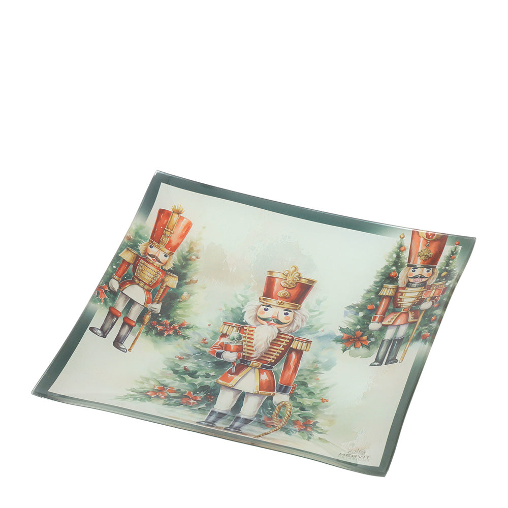 Piatto Vetro Natalizio con Soldatino 20x20 cm - Hervit