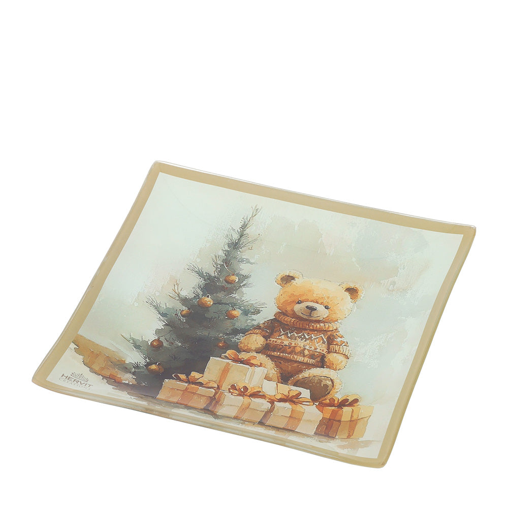Piatto in Vetro con Orsetto Natalizio 20x20 cm - Hervit