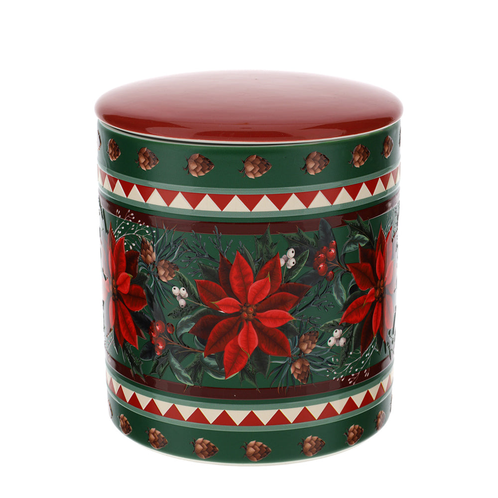 Barattolo in Ceramica con Decoro di Poinsettia 13x14 cm - Hervit