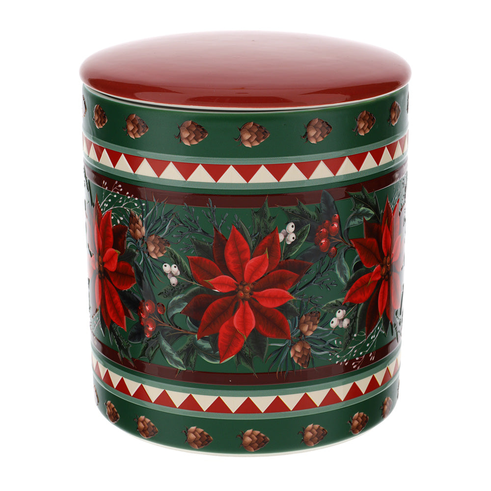 Barattolo in Ceramica Con Decoro Poinsettia 15x17 cm - Hervit