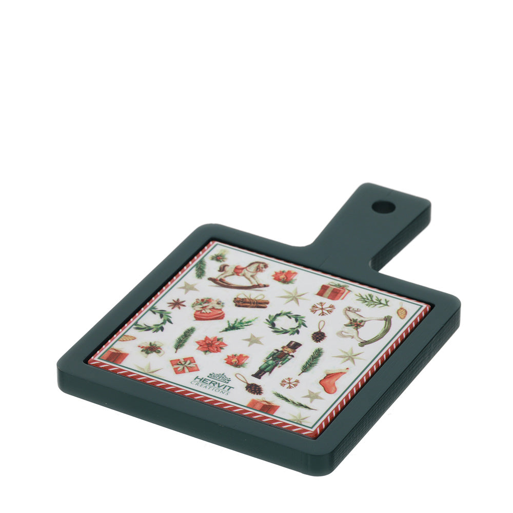 Tagliere Natalizio in Legno e Ceramica 18x12 cm - Hervit