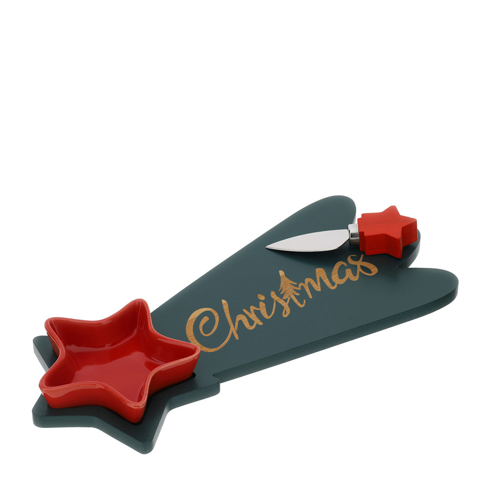 Tagliere Natalizio in Legno con Design a Stella 32x14 - Hervit