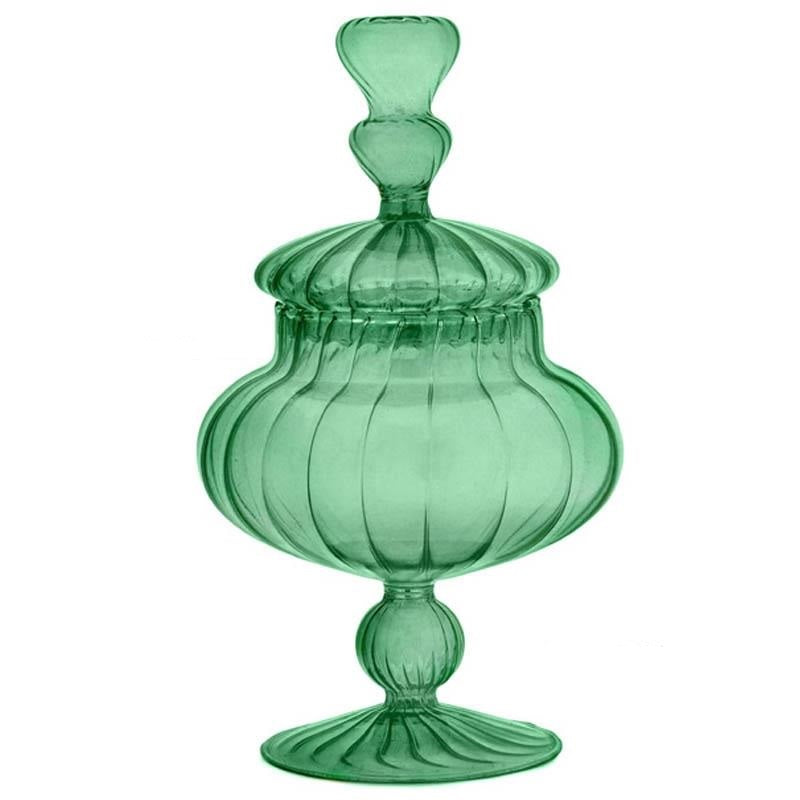 Porta Bon Bon in Vetro Trasparente Verde 12.5x23.5 cm – Fade