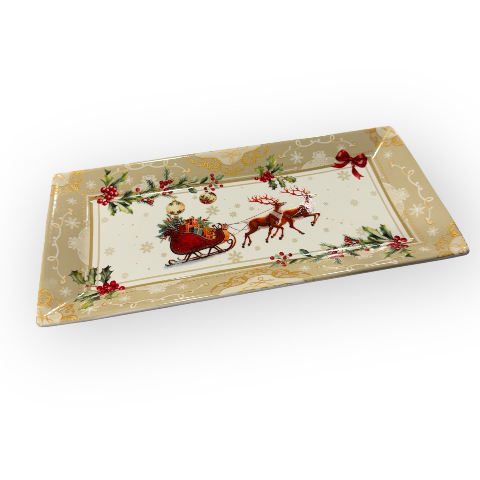 Vassoio Rettangolare con Agrifoglio e Babbo Natale 31,5x15,5 cm – Fade