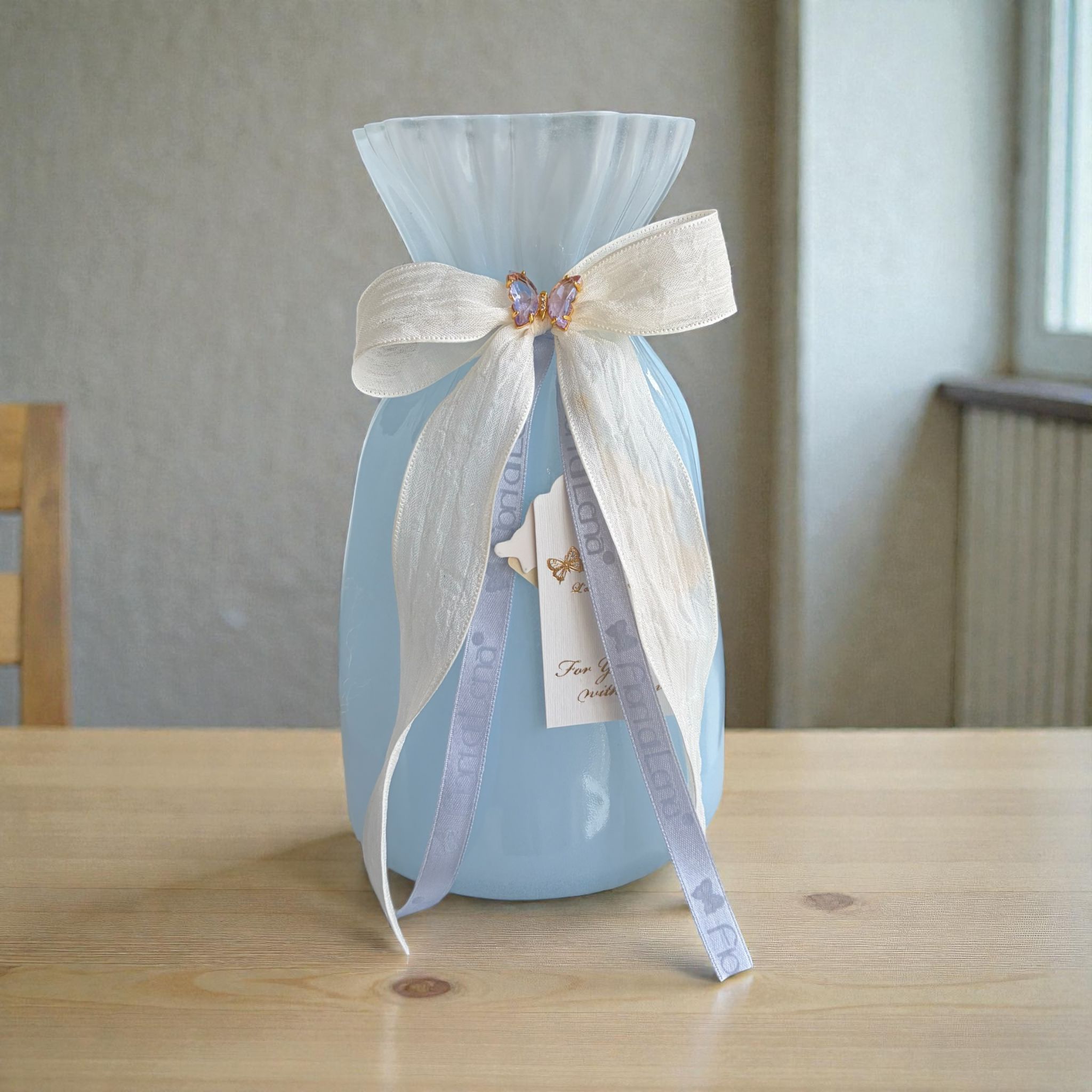 Vaso in Vetro Colorato con Fiocco 20 h cm - Fiori di Lena