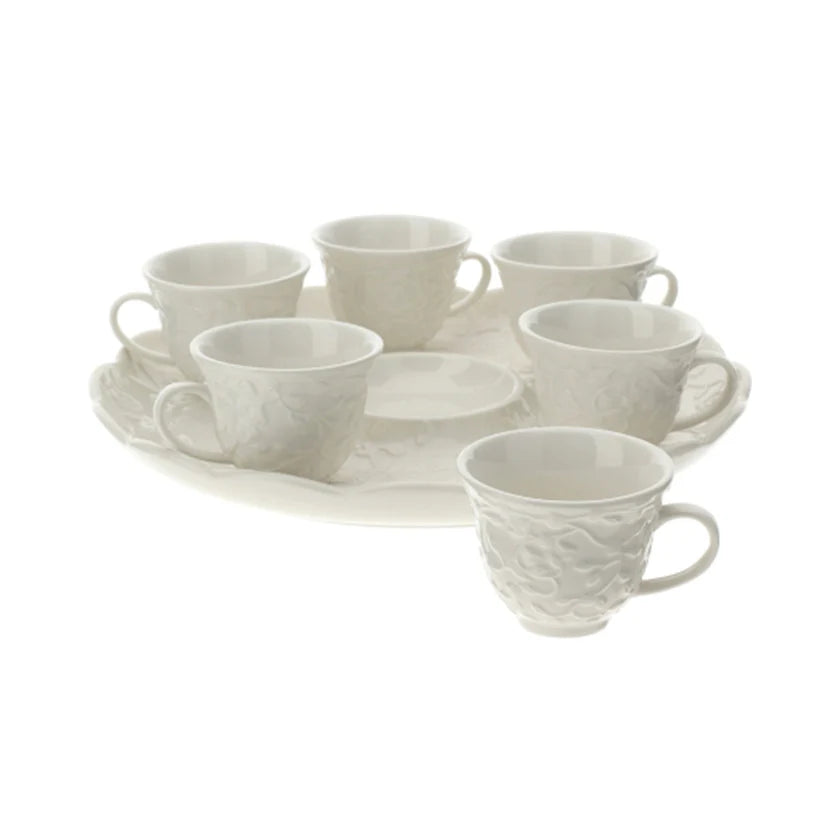 Set Vassoio con Sei Tazzine da Caffè e Zuccheriera - Linea Romance Hervit