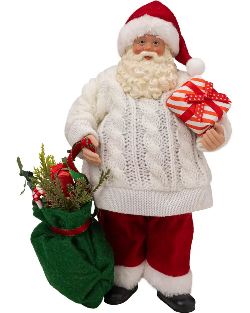 Babbo Natale in Resina con Abito in Tessuto e Sacco Regali 27 cm - Clayre e Eef